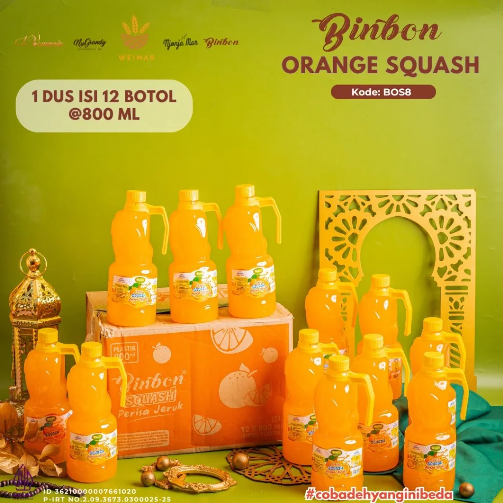 Sirup Binbon Orange Squash 800 ML dengan Handle - 12 Pcs Perdus