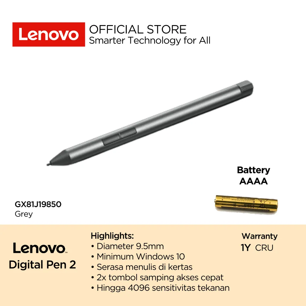 Lenovo Digital Pen 2 GX81J19850 Stylus + Baterai AAAA Battery kompatibel dengan IdeaPad Flex 5 Yoga 6 7 7i