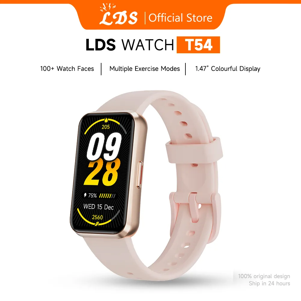 Official LDS T54 40mm Smart Band Bluetooth for IOS & Android Amoled Segel Dan Garansi Resmi Original Jam Smartwatch Indonesia(Black/Pink)
