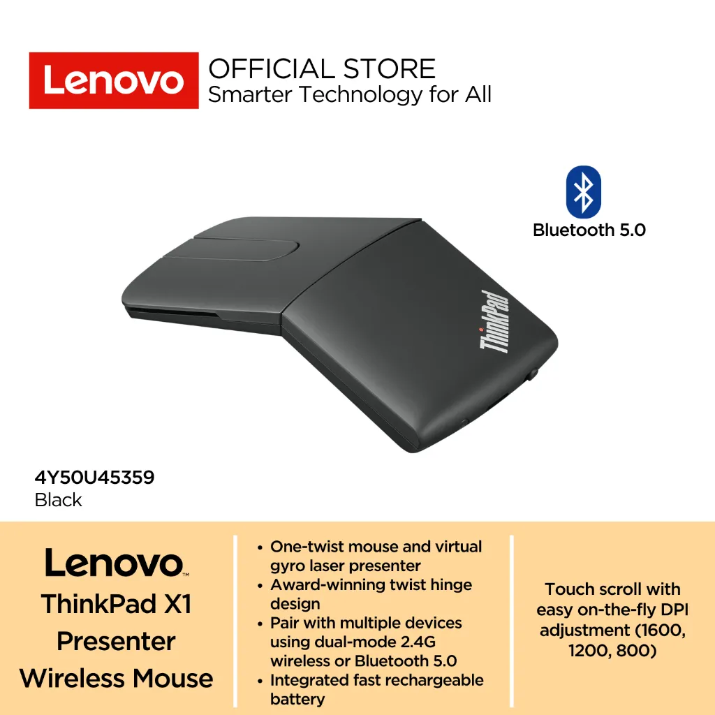 Lenovo ThinkPad X1 Presenter Bluetooth Wireless Mouse 3-Level DPI + Kabel Hybrid Type-C 4Y50U45359