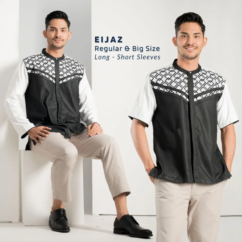 Muslimadani Baju Koko EIJAZ Regular dan Big Size Koko Dewasa Lengan Pendek dan Lengan Panjang Bordir Kemeja Koko Muslimadani