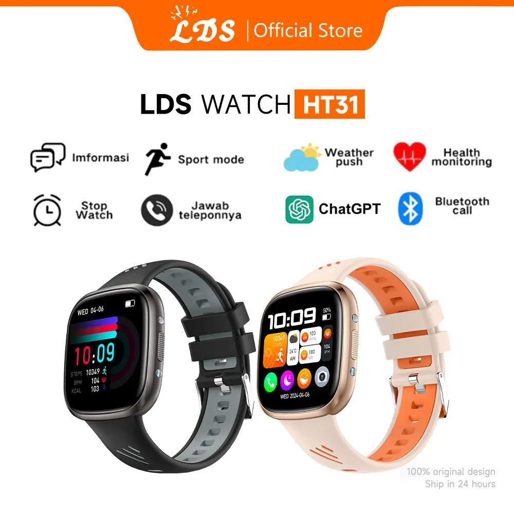 【Bisa ChatGPT】Official LDS Smartwatch HT31 Smart Watch 1.72 inch IPS Touch Screen 18 Days Battery Life Clear Calling IP68 Jam Tangan Pria Fitness Tracking