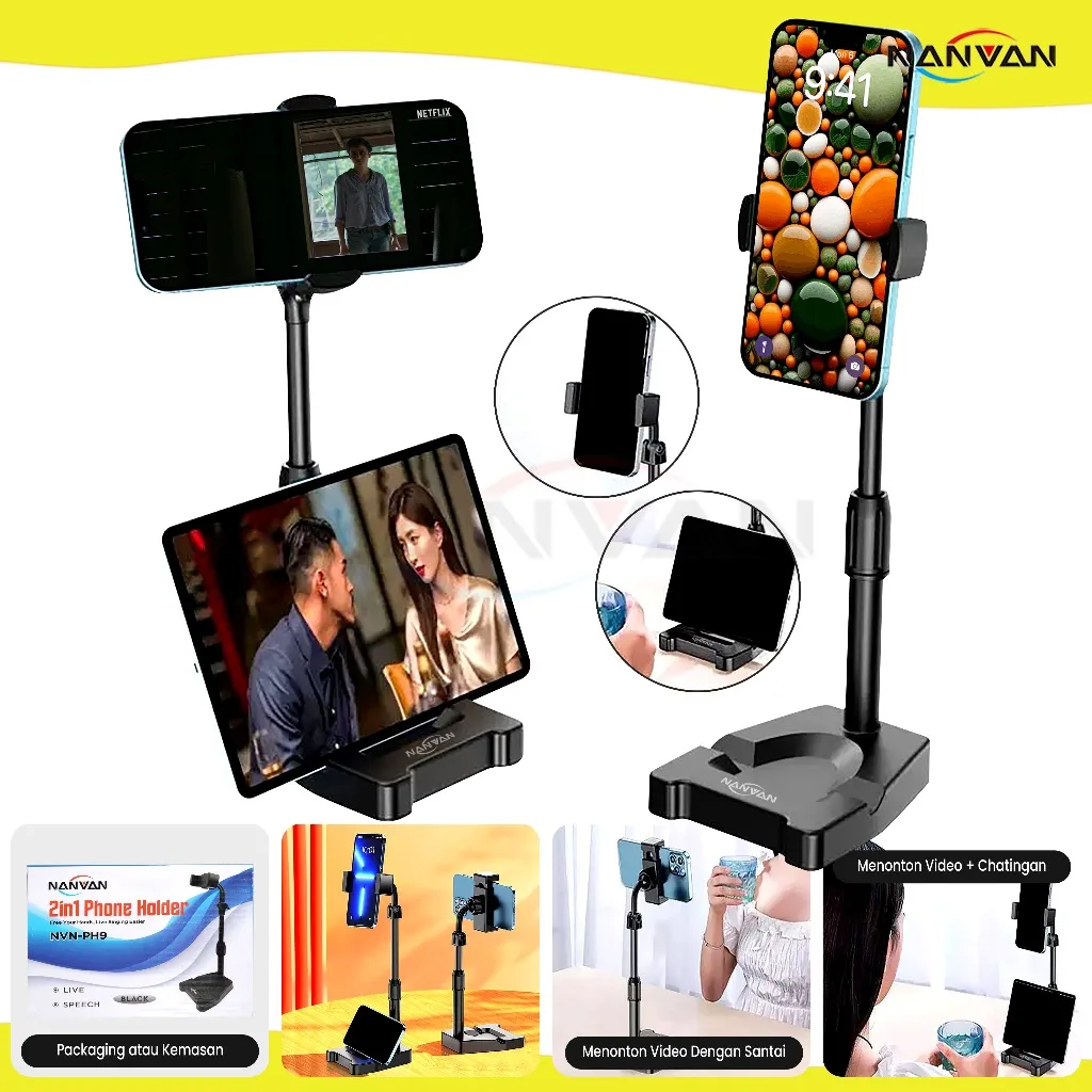 NANVAN NVN-PH9 Standing Pegangan Holder Handphone / Tablet 2in1  Di Meja