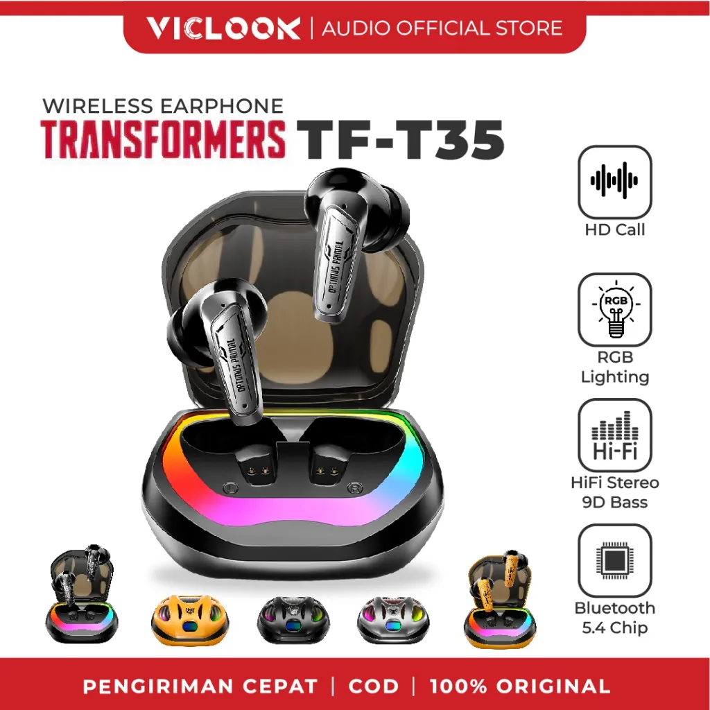 VICLOOK X Transformer TF-T35 Wireless Earphone Transformer HD Call RGB Lighting Hi-Fi Stereo 9D Bass