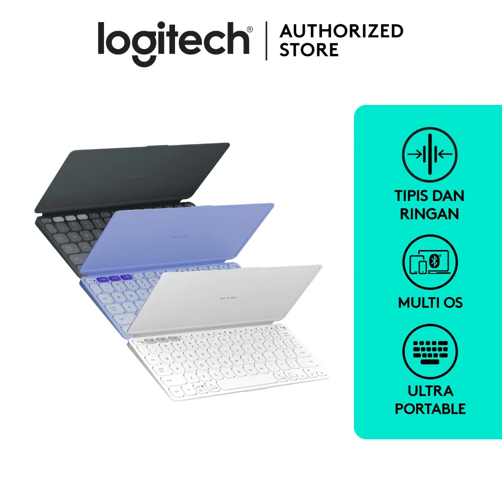 Logitech Keys-To-Go 2 Keyboard Bluetooth, Wireless (Nirkabel), Portable, Desain Ramping dengan Penutup Internal dan kompatibel  untuk Windows, Android, Linux, iPad, iPhone, Mac, Apple TV