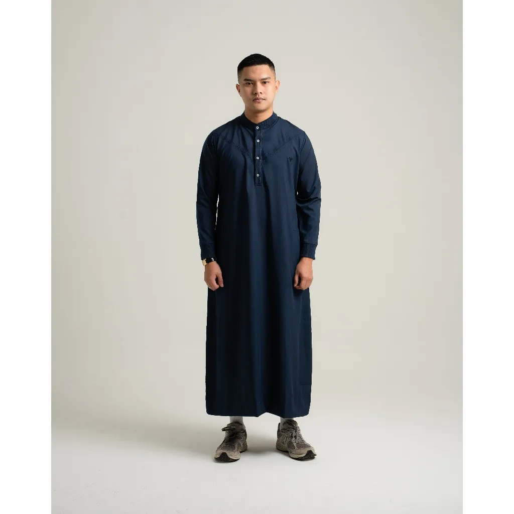 Baihaqi Jubah Sulthan Pria, Bahan Superfine Katun Modal Anti Kusut, Mewah & Adem, Desain Jubah Dubai Navy (BJD9A)
