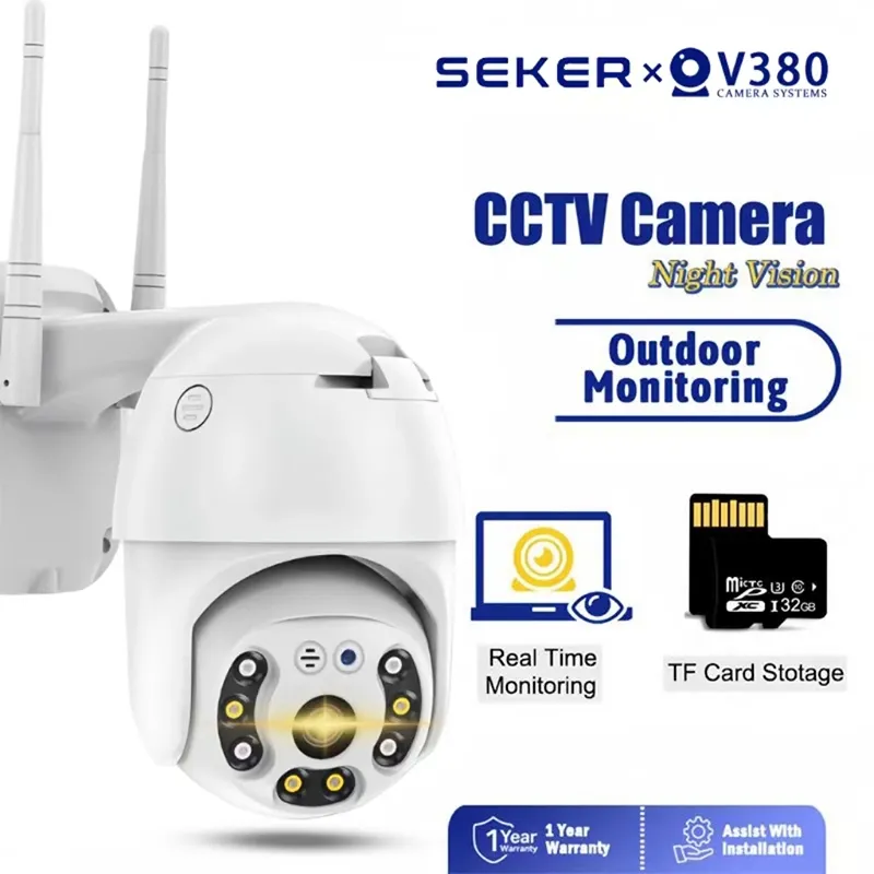 SEKER CCTV V380 Pro Outdoor Kamera Wifi Jarak Jauh Lewat HP 360° 1080P HD Night Vision Security Alarm Camera