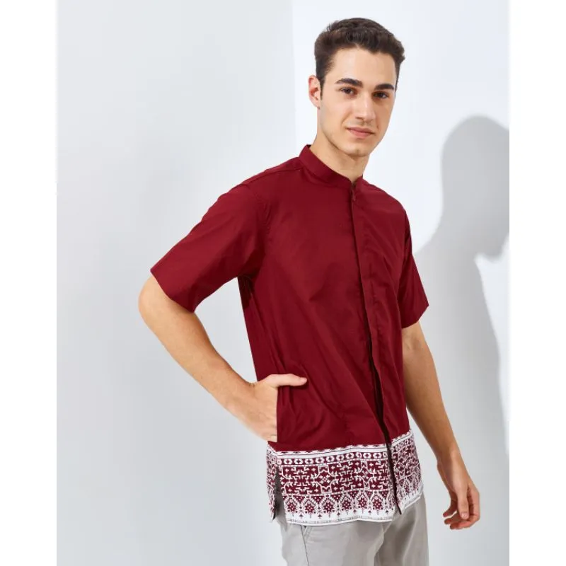 ALDEBARAN- 100% Katun Kemeja Koko Raya Series Lengan Pendek Maron