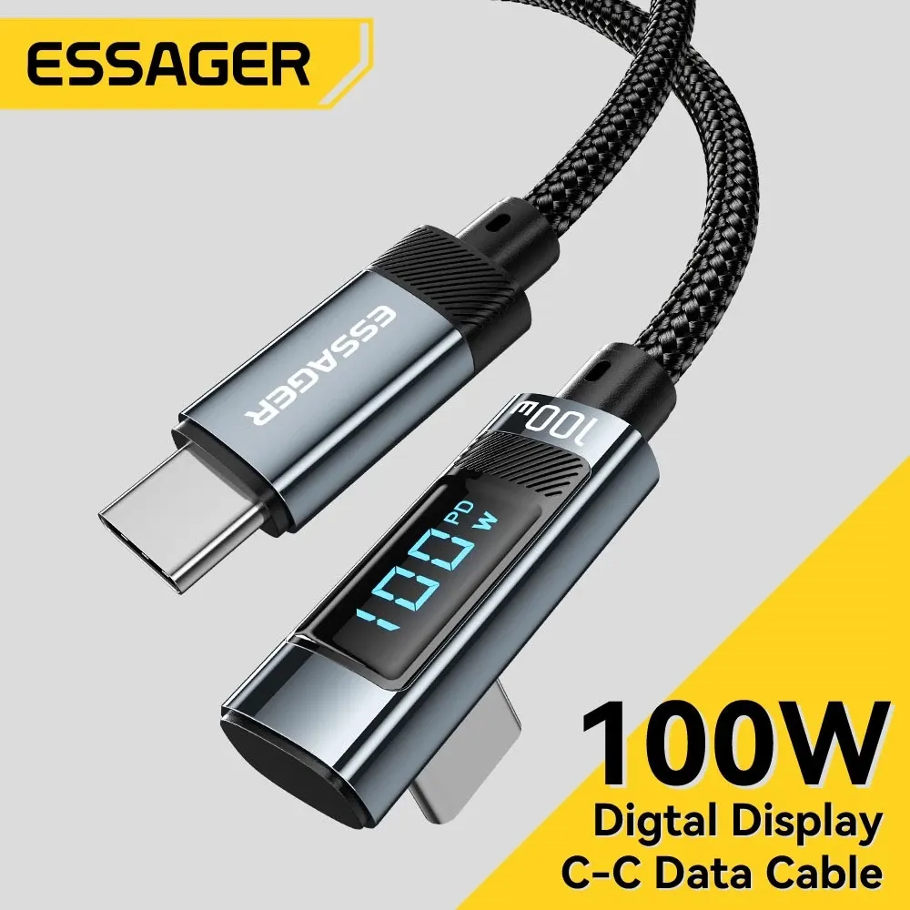 ESSAGER Kabel Charger Data Type C To Type C Digital Display Nylon Braided PD Fast Charging 100W 5A