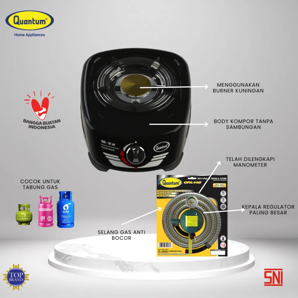 Quantum Paket Kompor Gas QGC 101 AB HITAM dan Selang Regulator Quantum QRL 142