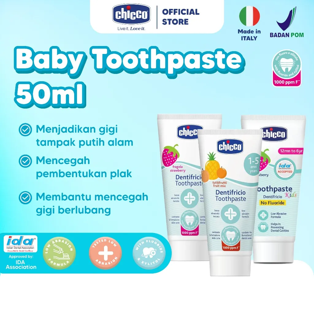 CHICCO Toothpaste 50ml for 12m+ pasta gigi anak 1 tahun toothpaste anak / pasta gigi bayi