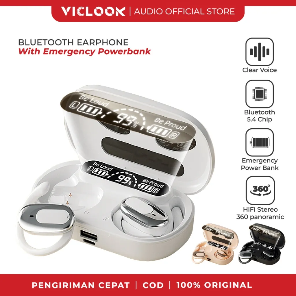 VICLOOK Bluetooth Earphone OWS Power Bank Emergency V5.4 Waterproof Sports Headset