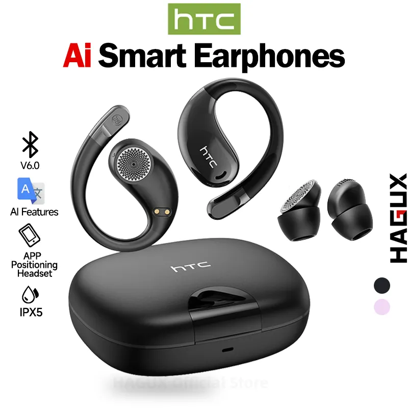HTC NE22 Headset terjemahan pintar AI Wireless Bluetooth Headset V6.0 OWS TWS In Ear earphone Bisa diganti dengan in-ear atau ows Dapat diterjemahkan ke dalam 134 bahasa asing