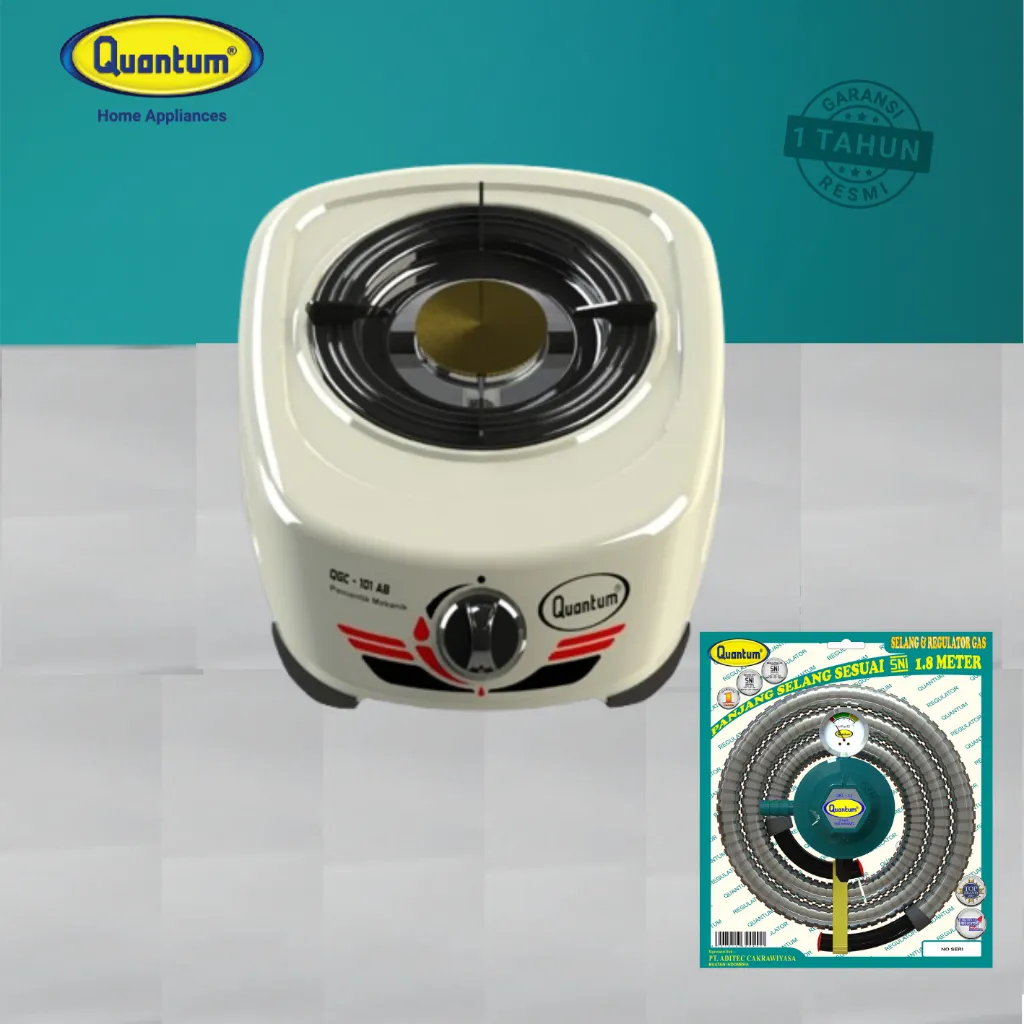 Paket Kompor Quantum QGC - 101 AB-PUTIH dan Regulator Quantum QRL 032
