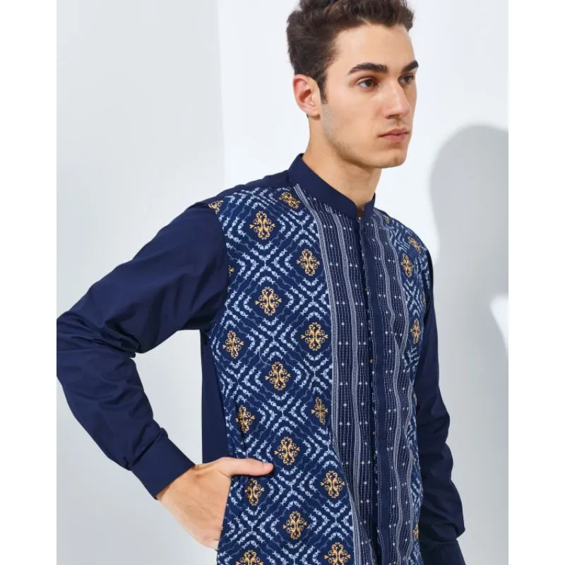 ALDEBARAN- Kemeja Koko Lengan Panjang Raya Navy 100% Katun Printing