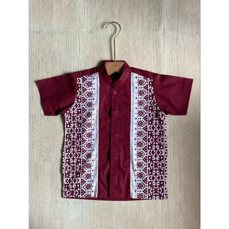 ALDEBARANKIDS- 100%katun Kemeja Koko Anak Lengan Pendek Raya Series Maron