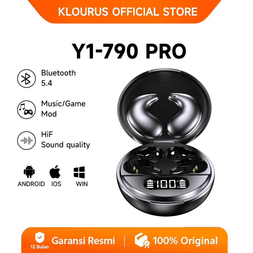 KLOURUS Air YI-790 TWS Reduksi Kebisingan Headset Bluetooth V5.3 Headset Olahraga Telinga Terbuka IPX5 Headset Tahan Air, Headset Stereo HiFi Dengan Mikrofon Android IOS Touch Earbarian Bluetooth Headset [KLOURUS Official Store]​