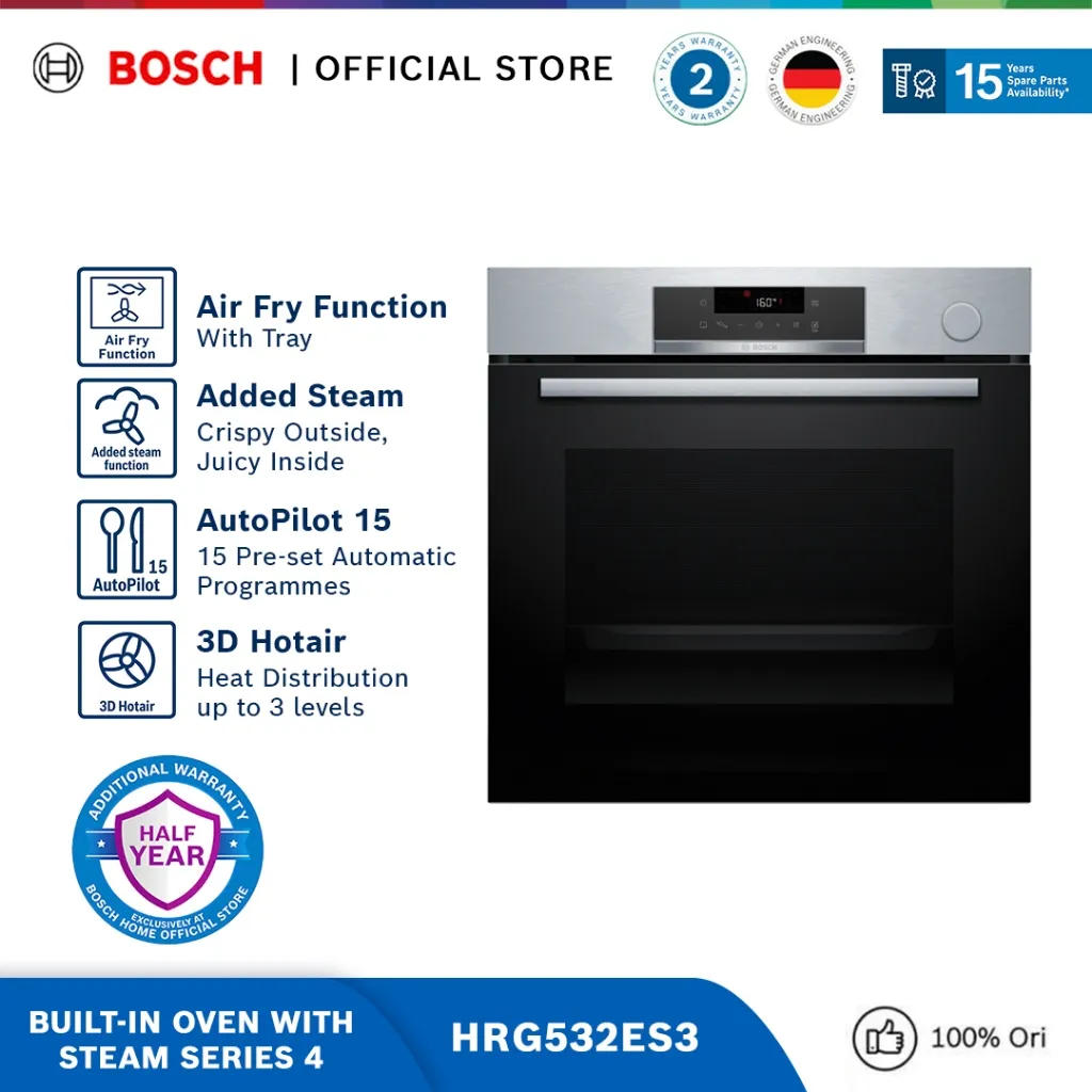 Bosch HRG532ES3 Oven Tanam / Built-In Oven with Steam Series 4 Stainless steel
