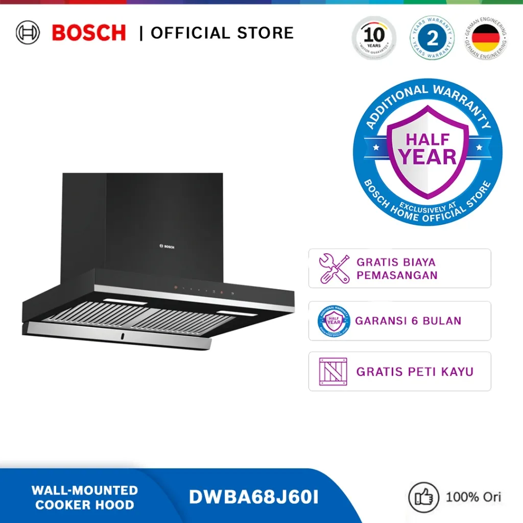 Bosch DWBA68J60I DWBA98J60I Wall-mounted Cooker Hood, 60 & 90 cm, Flat black Series 4