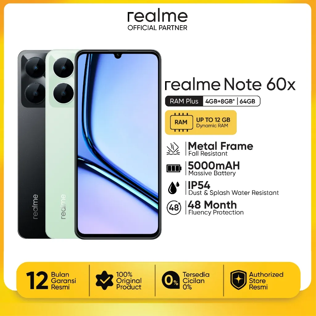 realme Note 60x 4GB+8GB*|64GB (ArmorShell™ Protection| 48-month Fluency | IP54 Dust & Water Resistant)