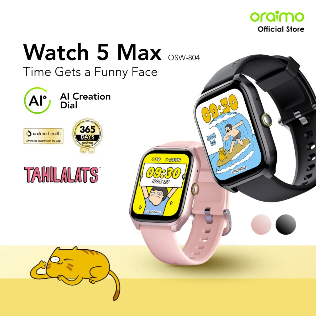oraimo Smart Watch Tahilalats Watch 5 Max OSW-804 Layar Lebih Besar 2.01" Bluetooth Smartwatch AI Dial Jam Pintar Panggilan BT Pemantauan Kesehatan Mode Olahraga Bigger Screen Call Health Monitoring Waterproof