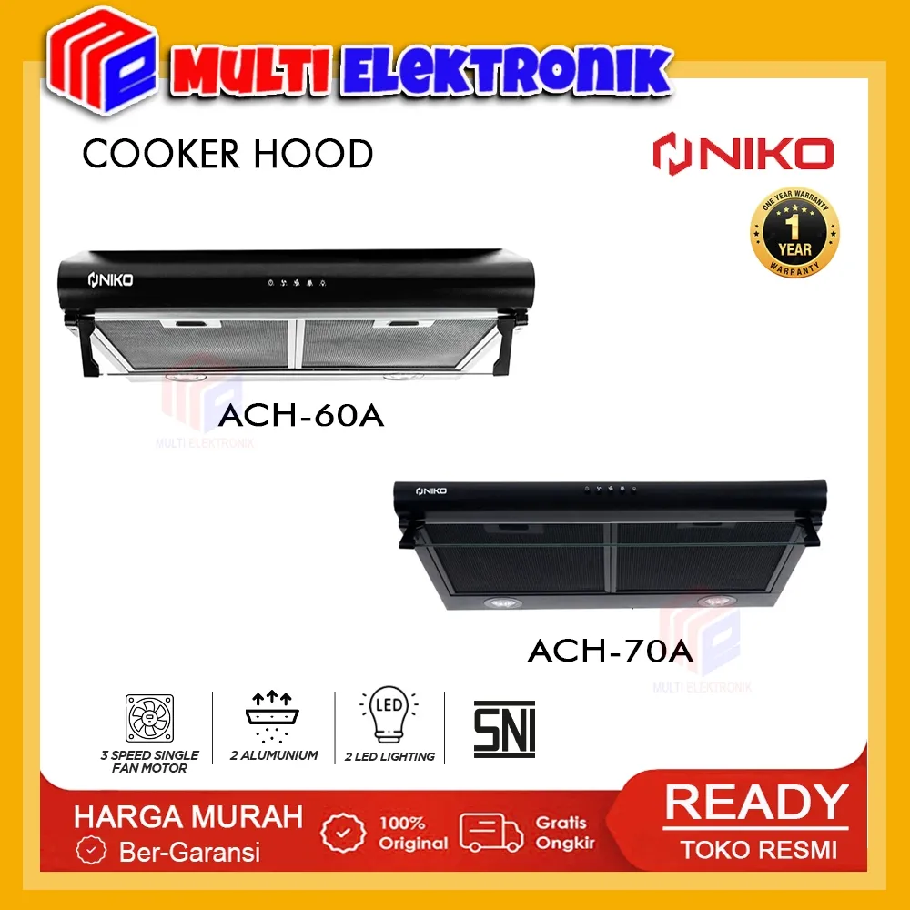 NIKO Cooker Hood Aero ACH 60A / ACH 70A / ACH 60B / ACH 70B Bahan Alumunium Tahan Panas dan Air