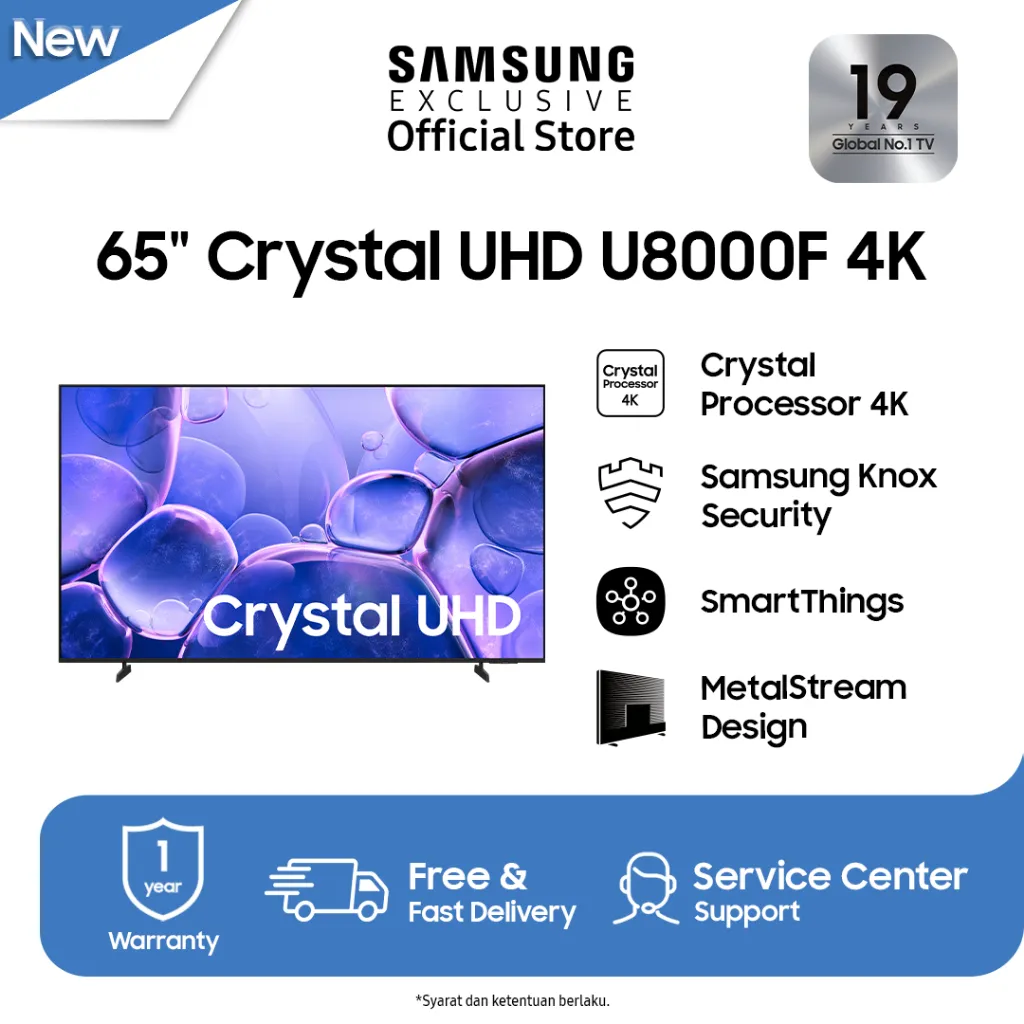 Samsung 65" Crystal UHD 4K U8000F Smart TV | Crystal Processor 4K | SmartThings | UA65U8000FKXXD