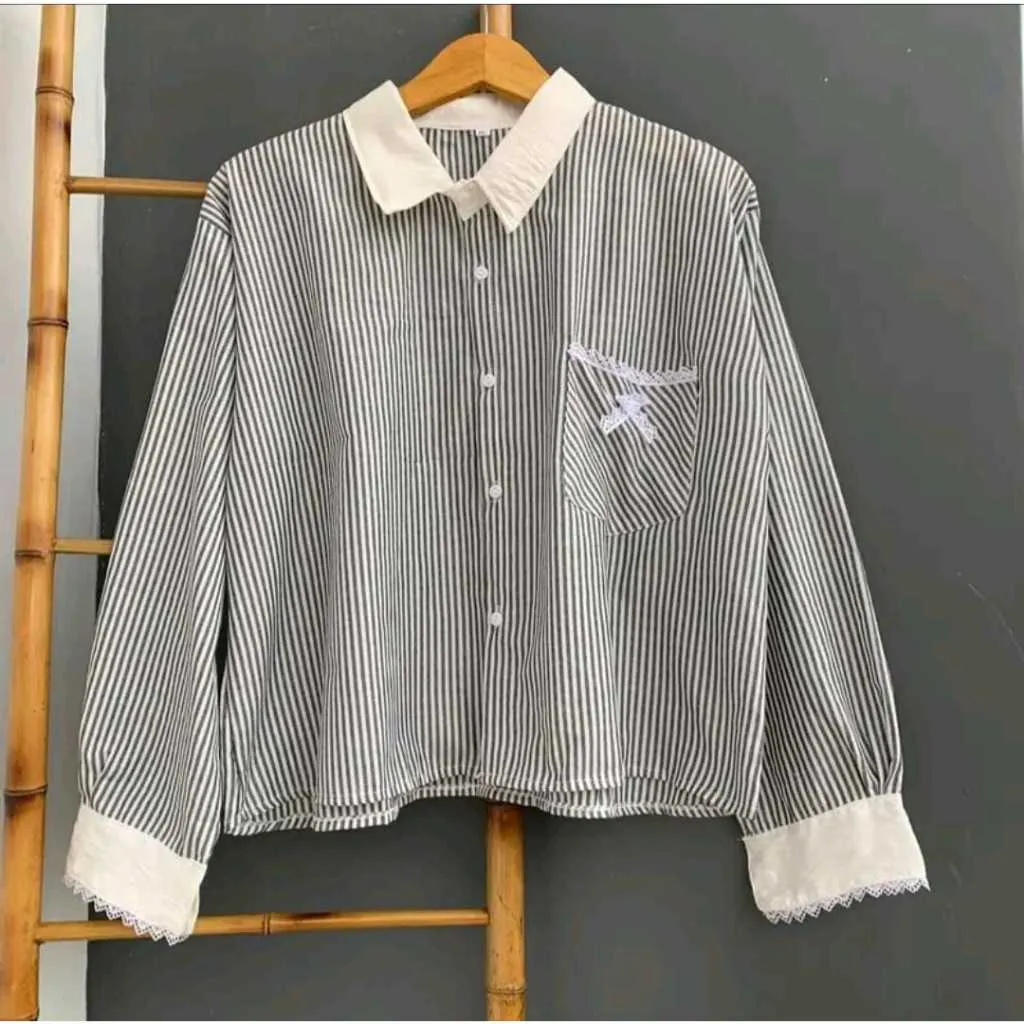 Baju Atasan Wanita Salur Garis Garis Korean Style Terbaru Dan Kekinian