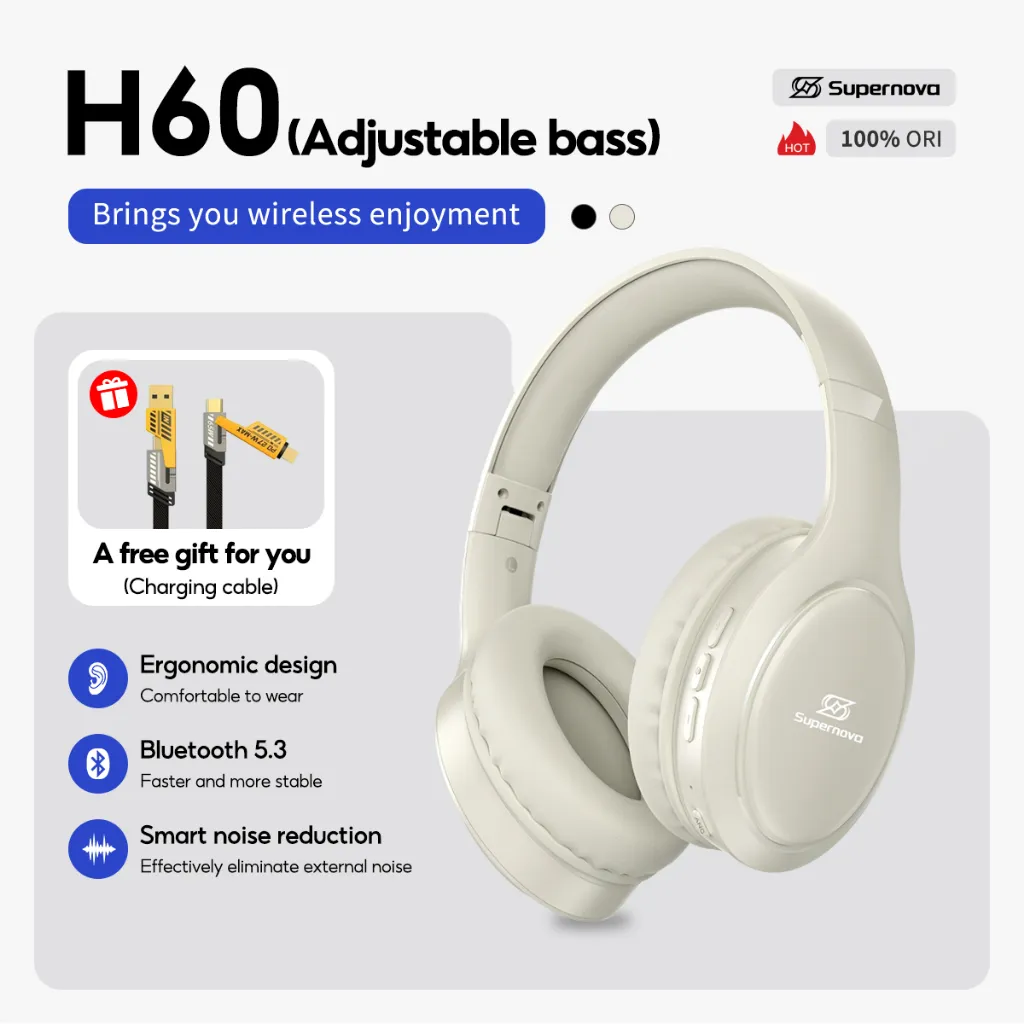 Supernova H60 ANC Foldable Stereo Earphones Wireless Bluetooth Headphone Super Bass Noise Cancelling