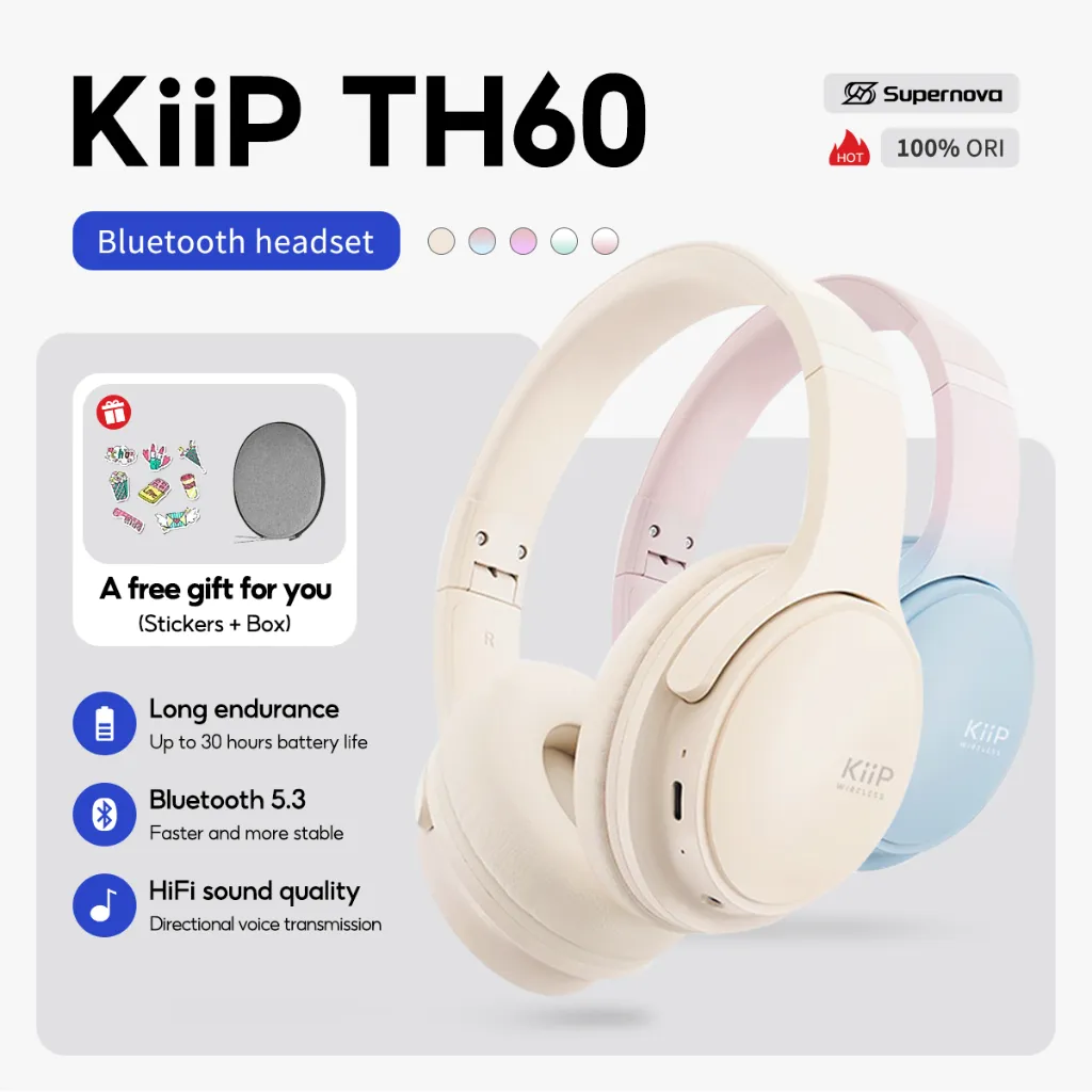 Supernova x KiiP Wireless TH60 Headphone Bluetooth Wireless Headset Earphone BT5.3 Macaroon