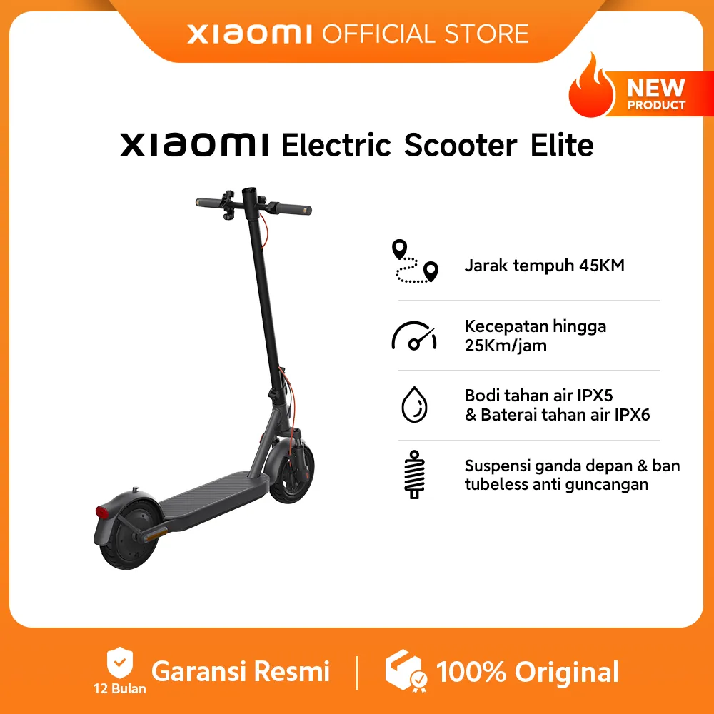 Xiaomi Electric Scooter Elite | Jarak tempuh 45KM | Kecepatan hingga 25Km/jam | Bodi IPX5 & Baterai IPX6 | Suspensi ganda [Official Store]