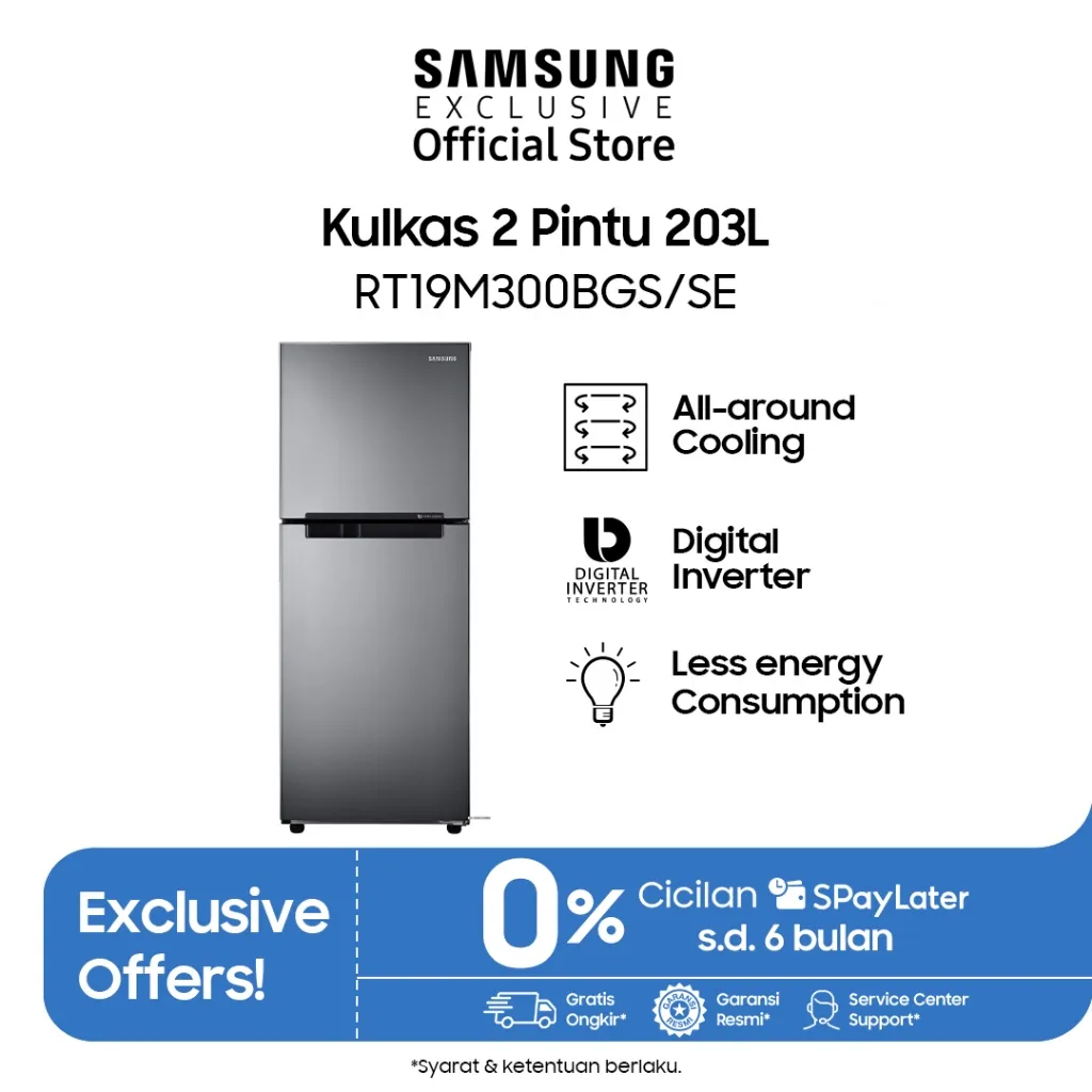 Samsung Kulkas 2 Pintu 203L | Anti|Bacterial | Hemat Energi | All around Cooling | RT19M300BGS/SE