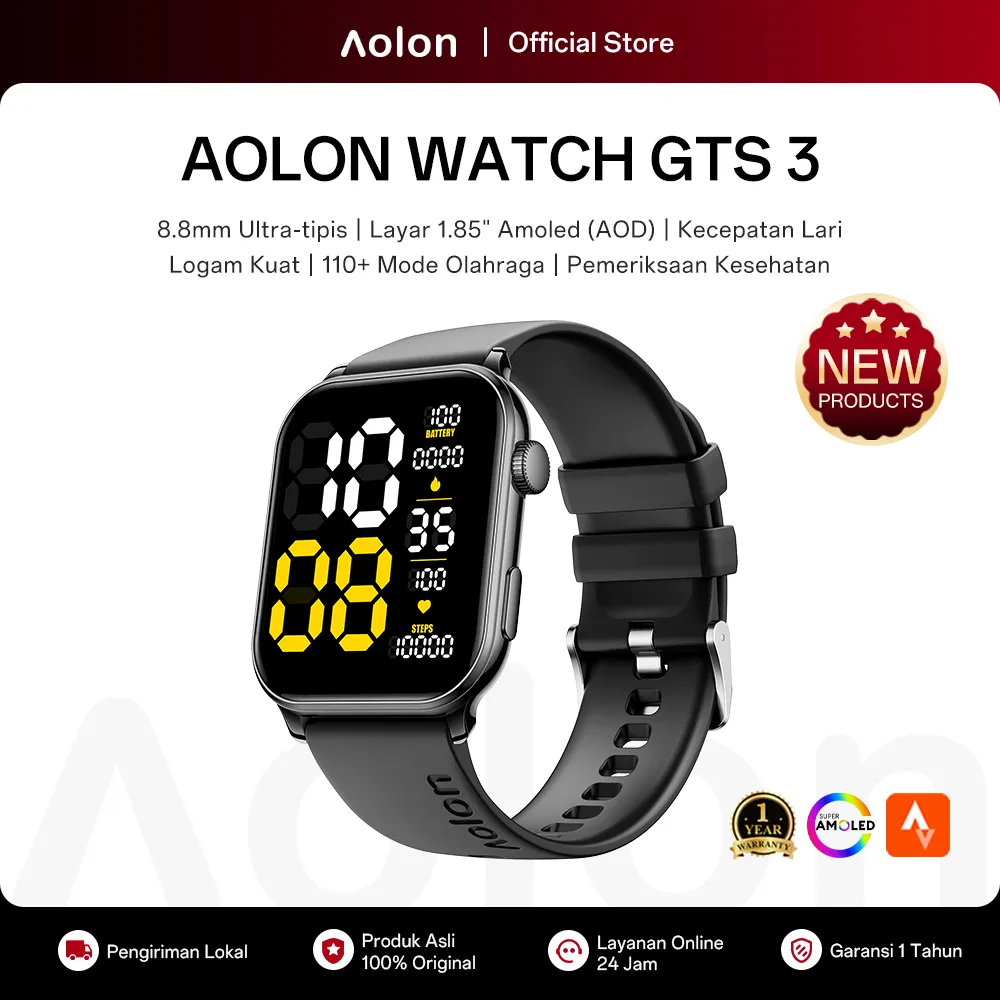 Aolon GTS 3 Jam Tangan Smartwatch Pria Original 41mm Amoled 8,8mm Ultra-thin Whatsapp Bluetooth Telepon Detak Jantung 110+ Olahraga Kesehatan GTS3 Smart Watch