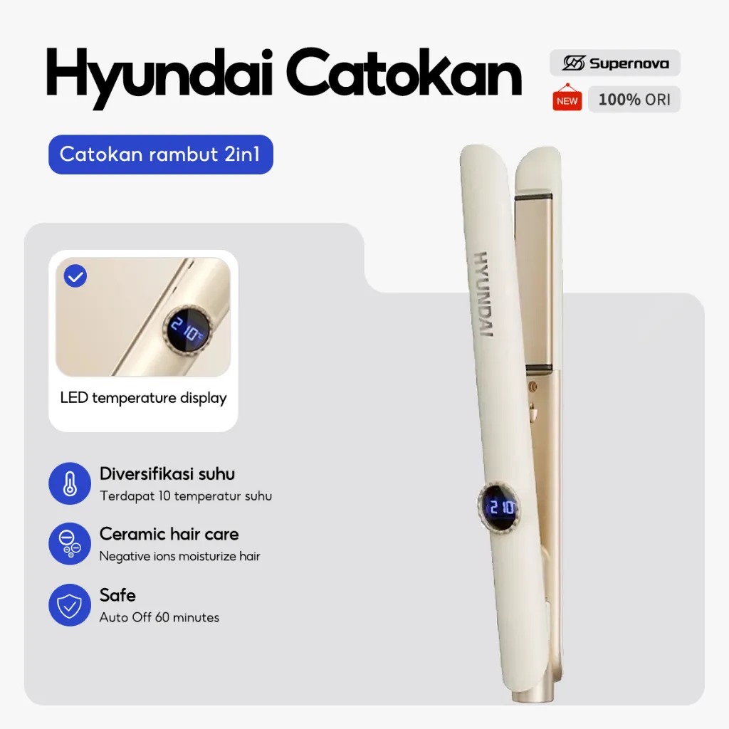 Supernova x Hyundai 2IN1 Catokan  Pelurus Pengeriting Hair Styler New Version Slim Dan Elegant Led