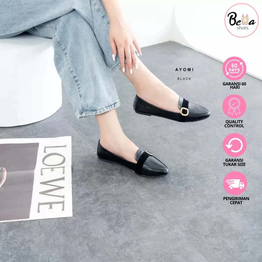 Bellashoesjkt Ayomi Flatshoes Wanita/ Sepatu Kantor Wanita/ Sepatu Hitam Wanita
