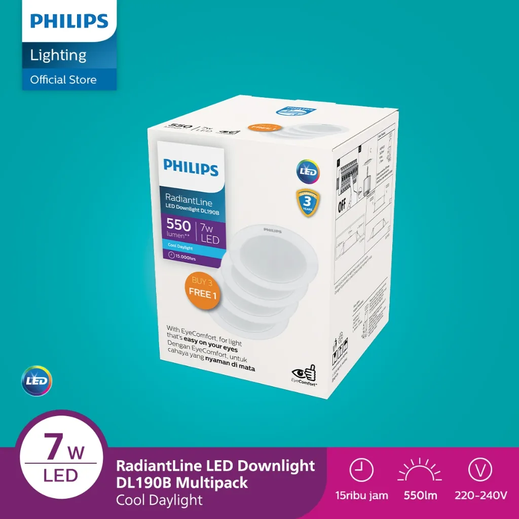 Philips Multipack Lampu Downlight Radiantline DL190B LED6 D100 7W 6500K Putih