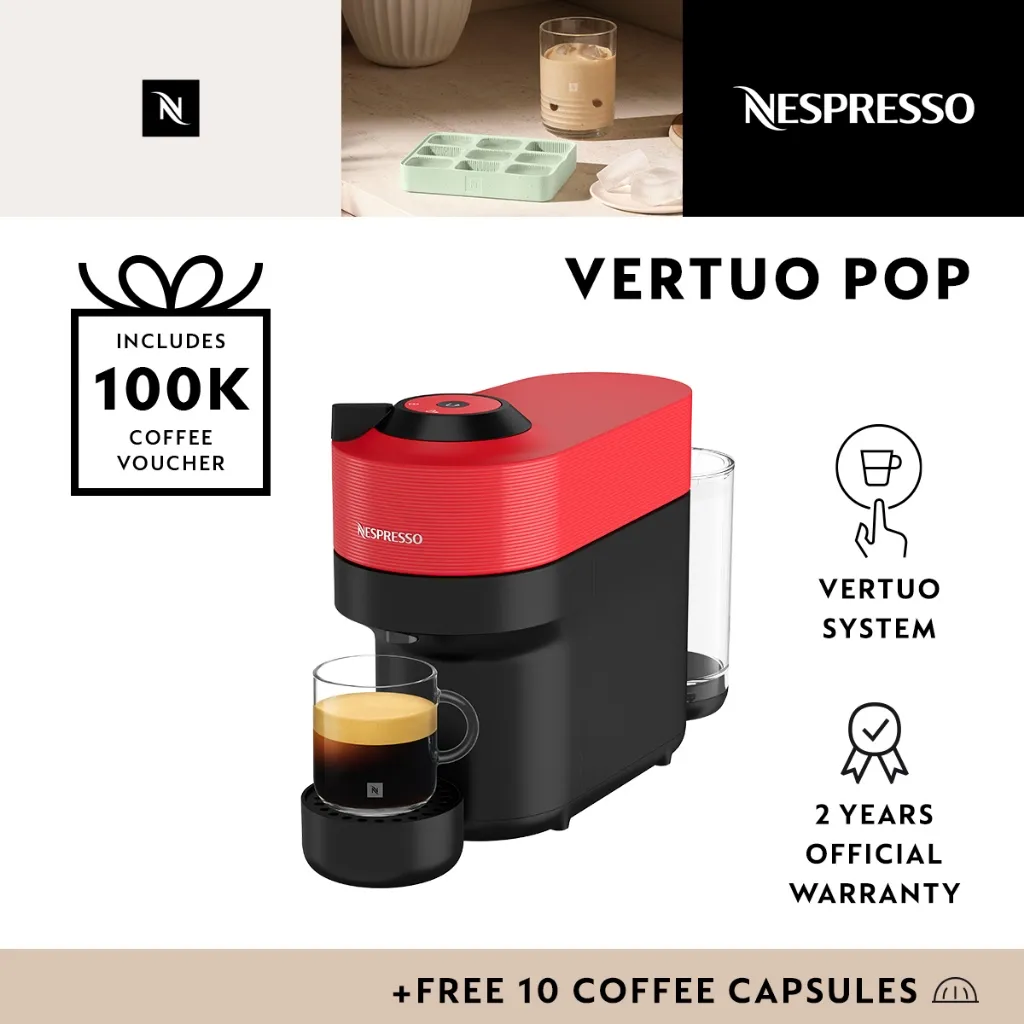 Nespresso Vertuo Pop Coffee Machine, Spicy Red (Mesin Kopi)