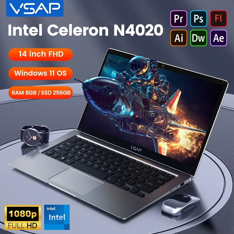 VSAP Laptop Celeron N4020 8GB DDR4 RAM 256GB SSD 14 In Windows 11 Pro