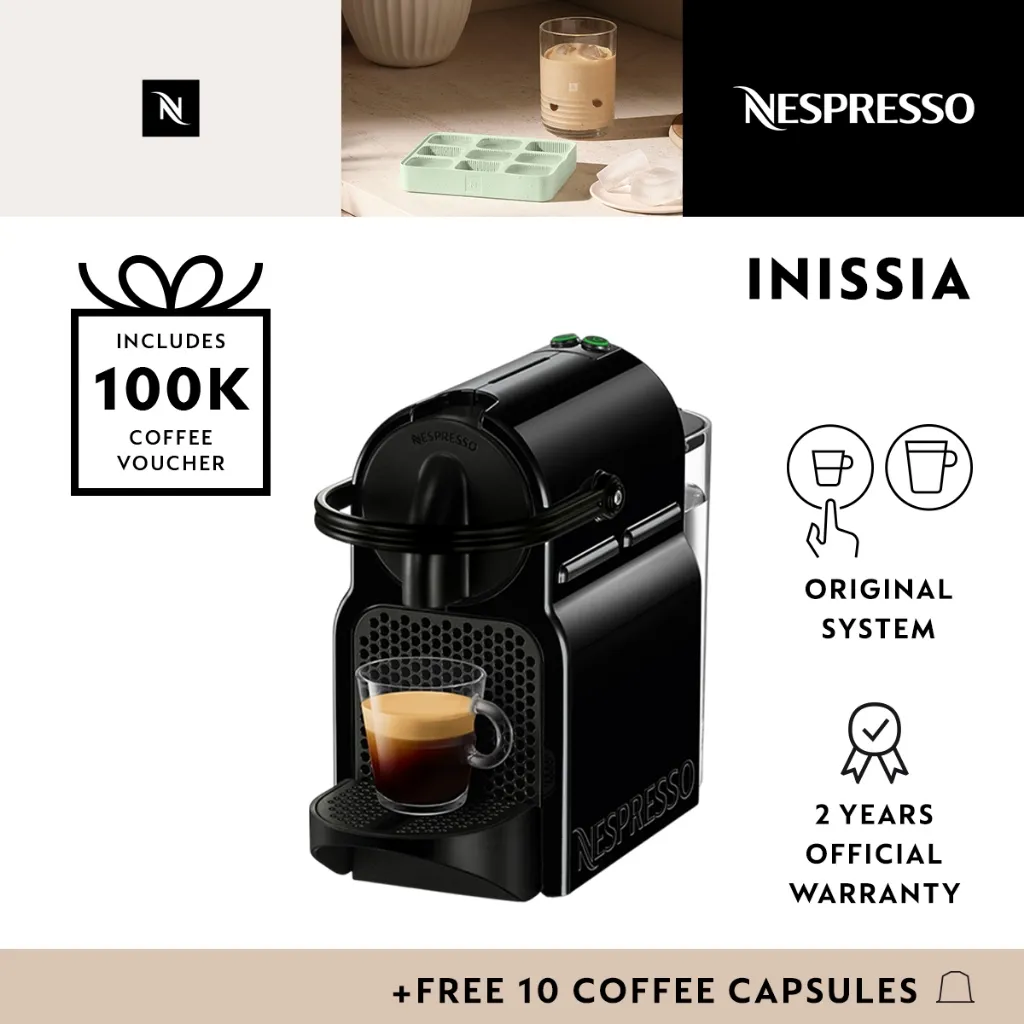 NESPRESSO Inissia Coffee Machine, Black (Mesin Kopi)