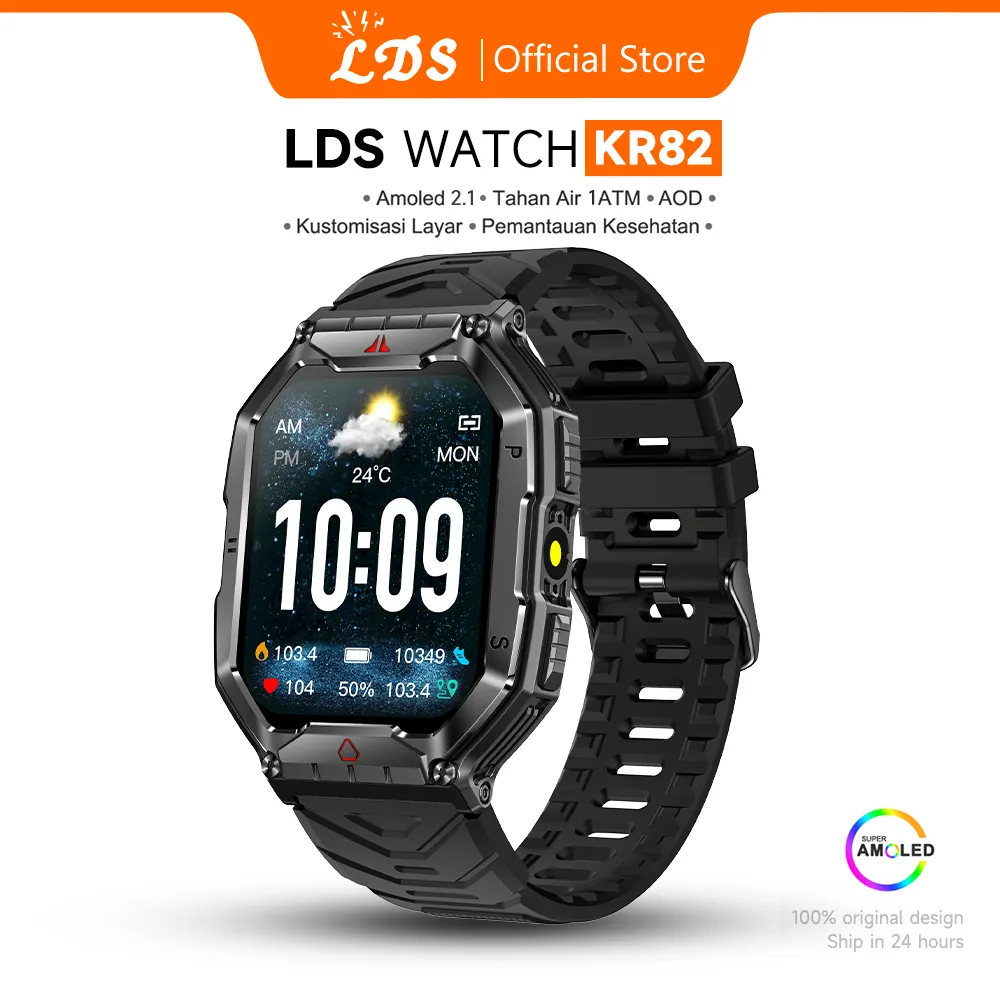LDS KR82 Smartwatch Pria Jam Tangan smartwatch Anti Air 1ATM HD Bluetooth Call Sport Fitness Tracker outdoor olahraga hp watch