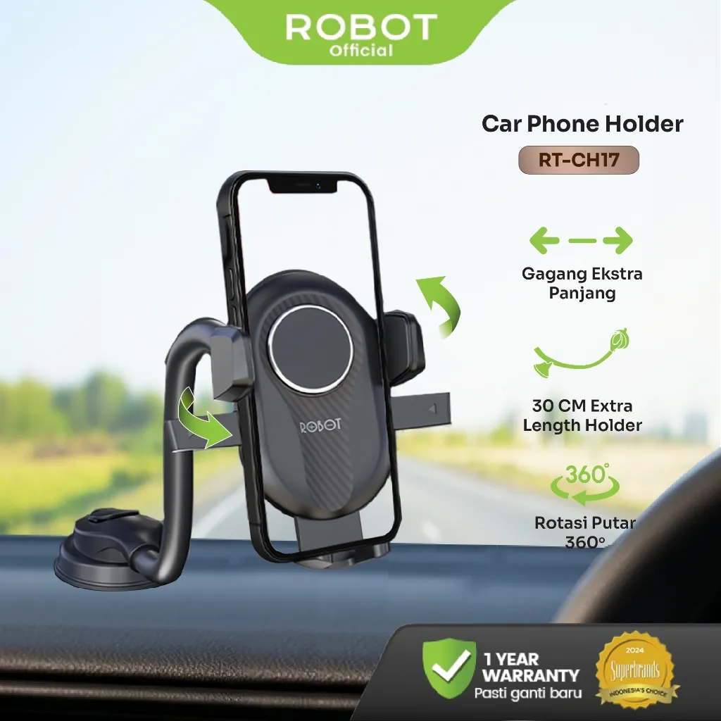 ROBOT Universal Car Holder RT-CH17 30CM Alumunium Tube with Stent - Garansi Resmi 1 Tahun