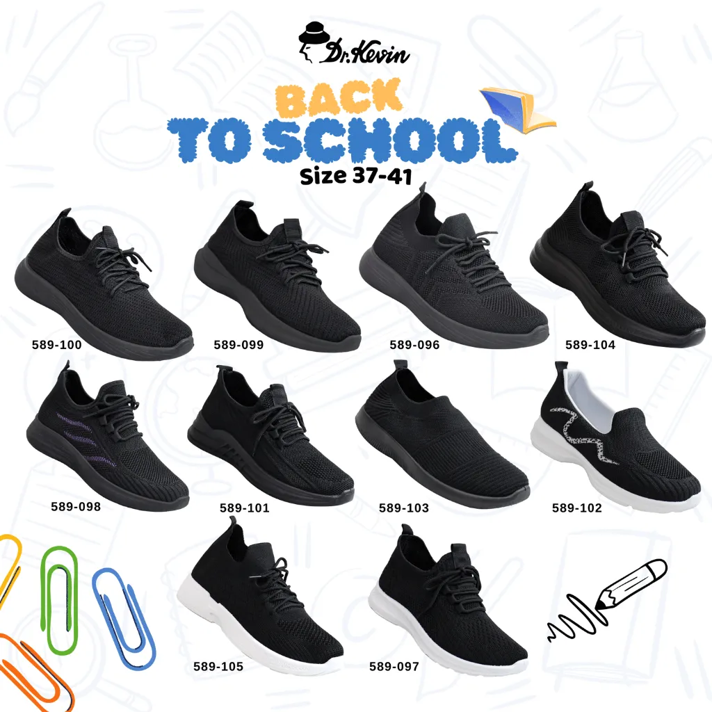 Dr. Kevin Back To School BTS Series Sepatu Sekolah Sneakers Hitam (Size 37 - 41)