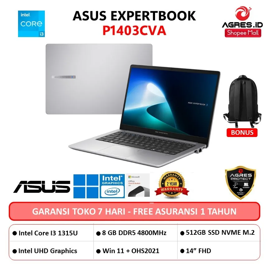 ASUS EXPERTBOOK P1403CVA I3 1315 8GB 512GB W11+OHS 14.0FHD 3Y -S63850WS
