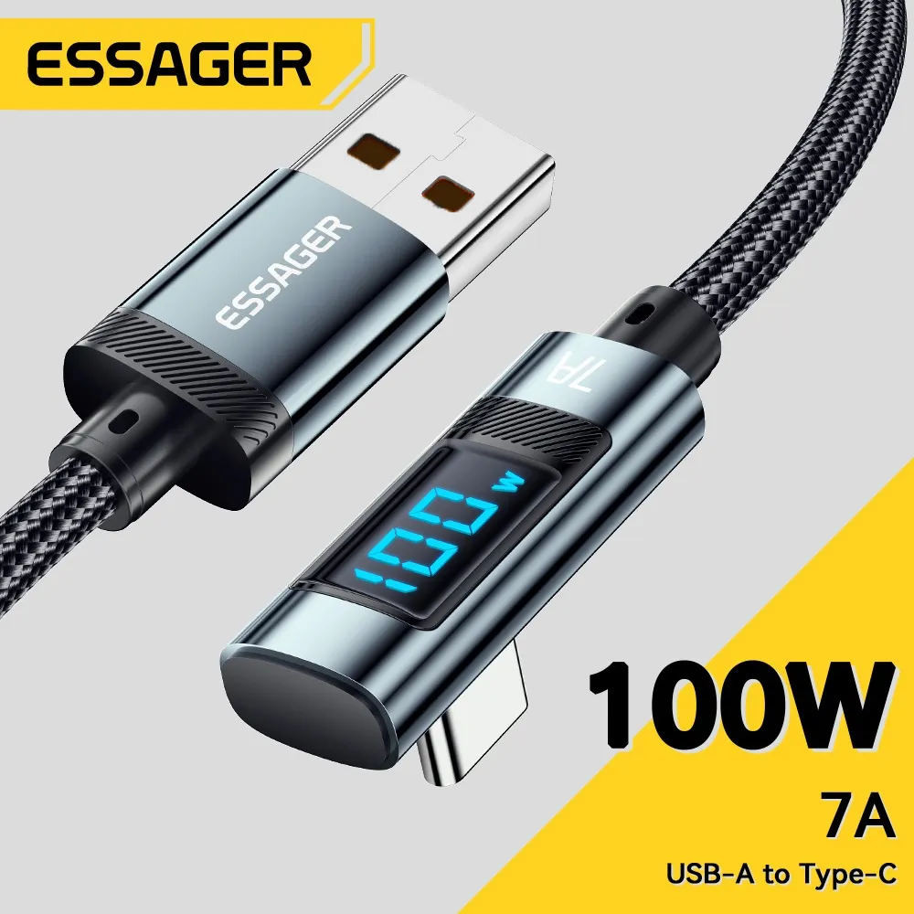 Essager 7A Kabel Data USB to Type C Elbow Display PD 100W Fast Charging For Huawei Mate 60 Vivo Oppo