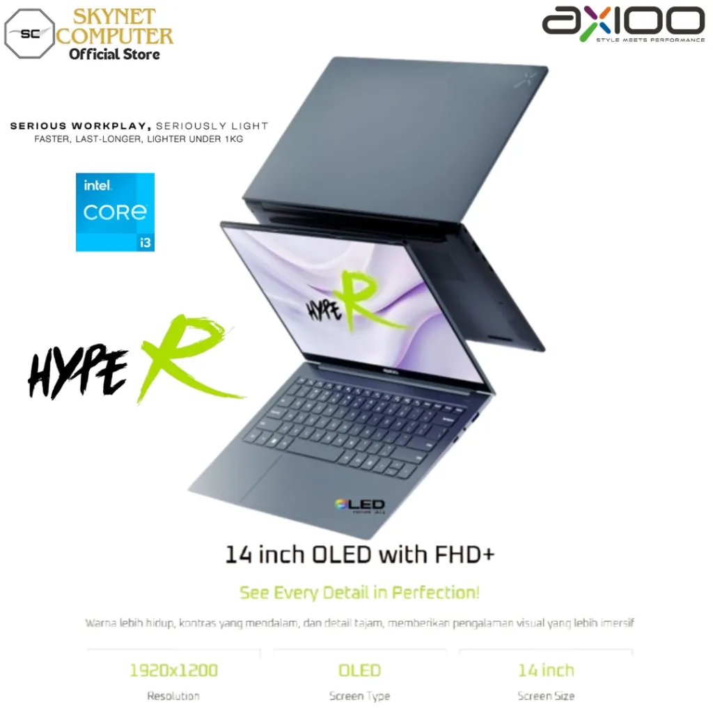 AXIOO HYPE R3 OLED Intel Core i3 1215U RAM24GB SSD1TB 14'' Fhd+ Windows 11 Pro Under 1KG