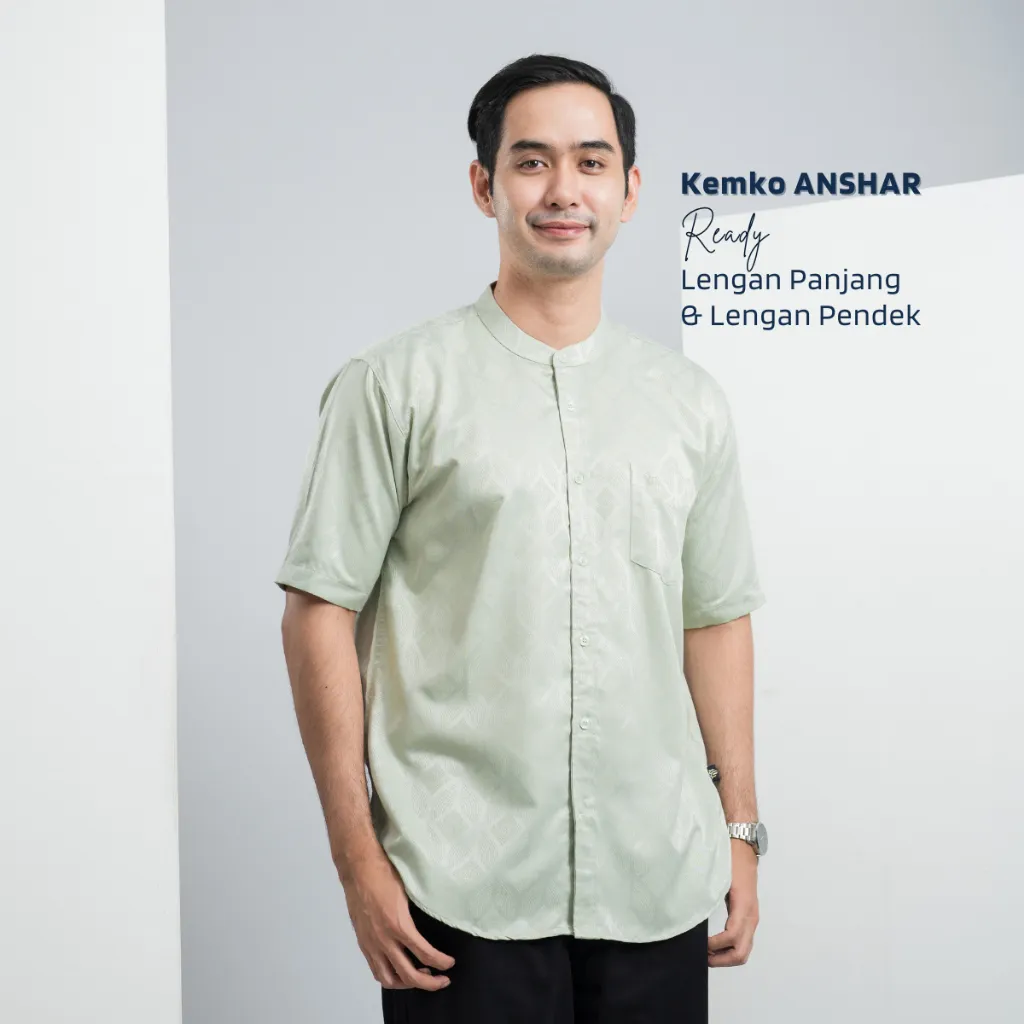 Muslimadani Baju Koko ANSHAR Lengan Panjang dan Lengan Pendek Kemeja Koko Ekslusive Pakaian Muslim Pria Dewasa