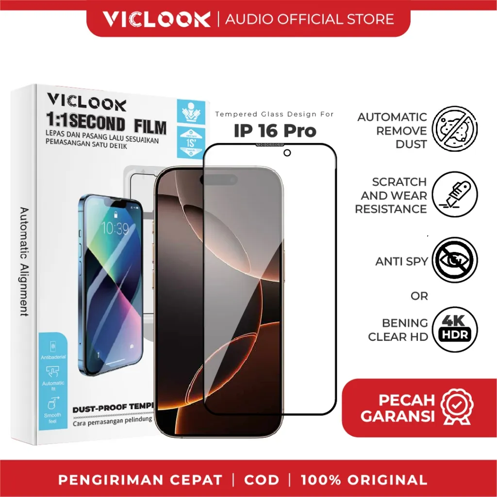 VICLOOK Tempered Glass Full Lem for iPhone X/XR/XS11/12/13/14/15 PLUS Pro MAX