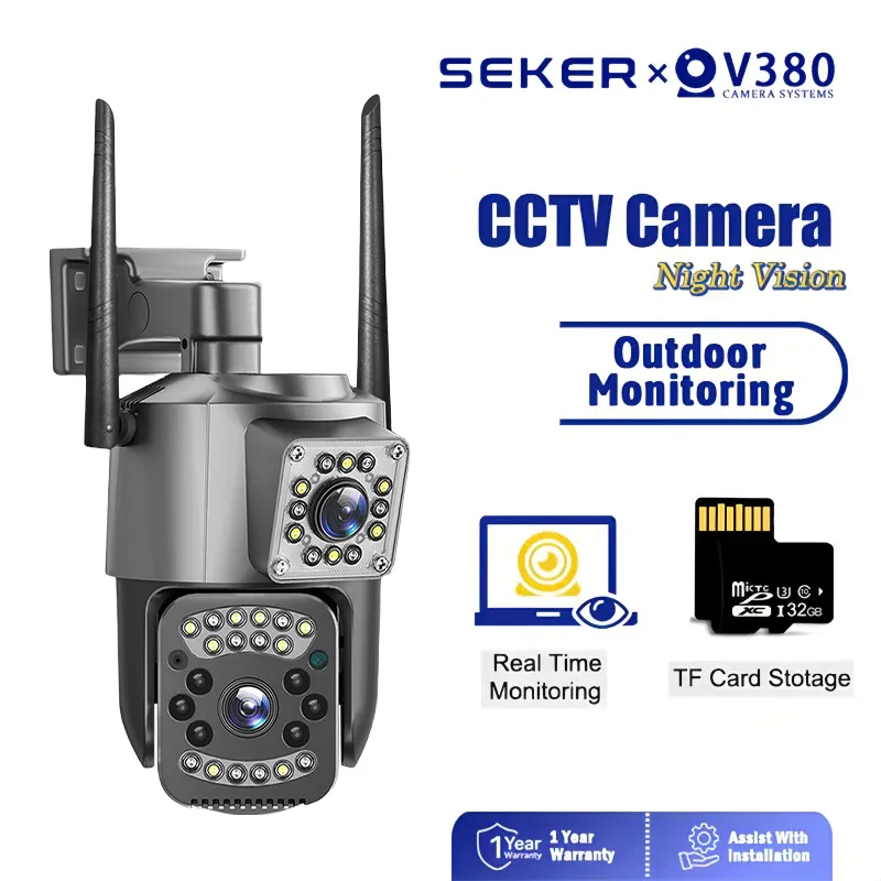 V380 Pro Outdoor Dual Lens CCTV Full HD WiFi Remote Kontrol Motion Detection Security Surveillance