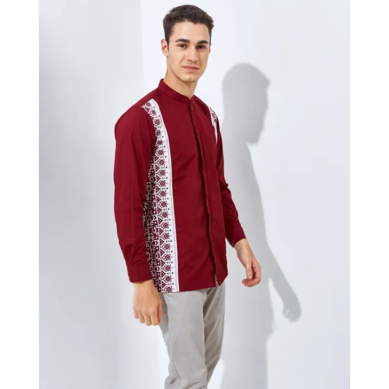 ALDEBARAN- 100% Katun Kemeja Koko Raya Series Maron Lengan Panjang