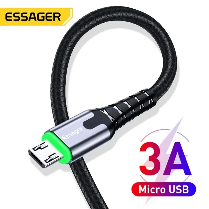 ESSAGER Kabel Charger Data USB Micro LED Light Fast Charging 3A Cable Phone For Universal Android